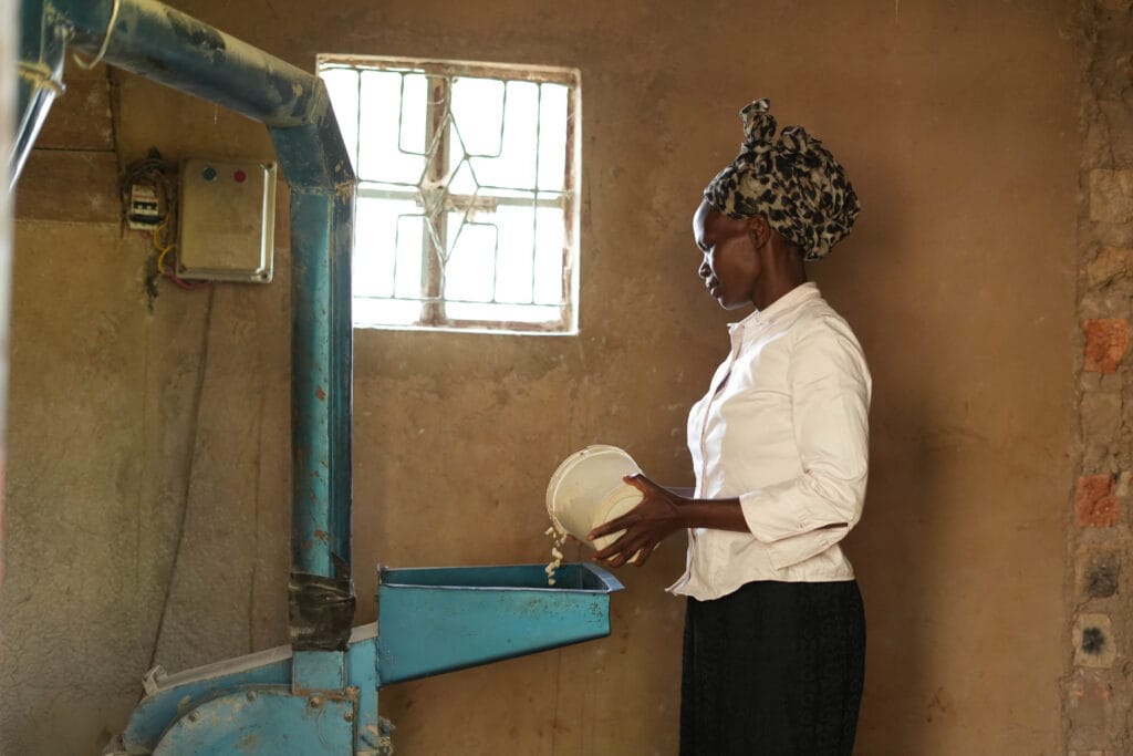 Irene Mokeira, one of the women coffee farmers and beneficiaries of Kahawa 1893 at her posho mill in Kisii, Kenya. Photo by Billy Miaron