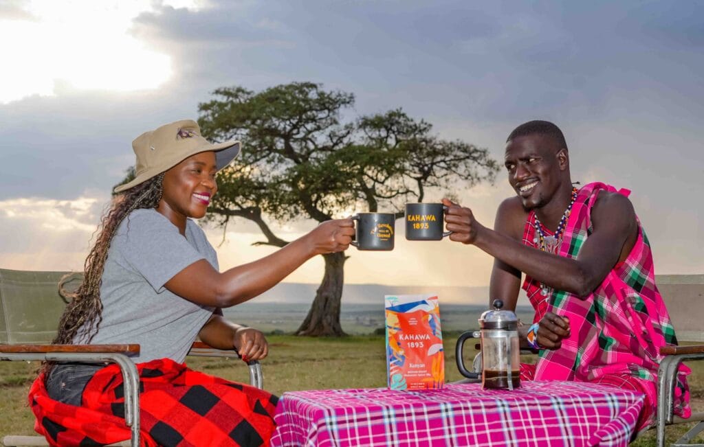 Enjoying a cup of Kahawa 1893 in the magical Maasai Mara sunsets . Photo by Billy Miaron.
